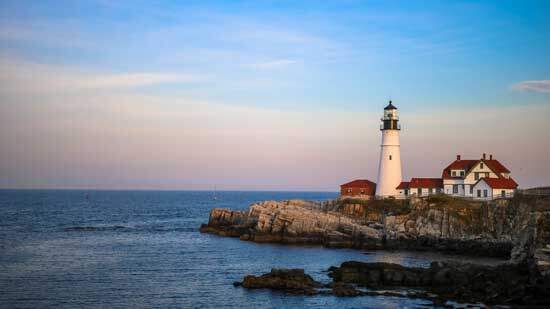 A lighthouse on the Atlantic coast, the area where the Puritans would have landed in America