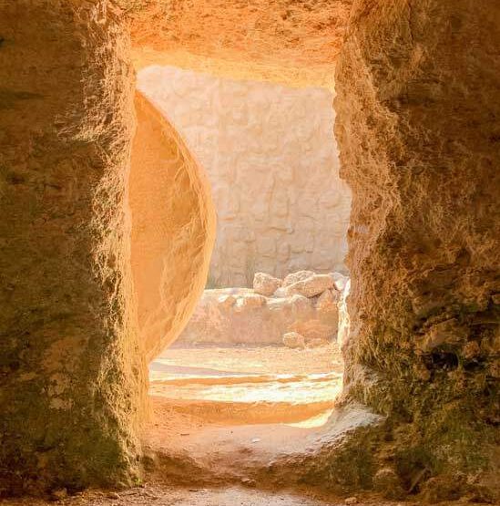 Open door of an empty tomb as we learn how Jesus came back to life on the third day after His death and burial.