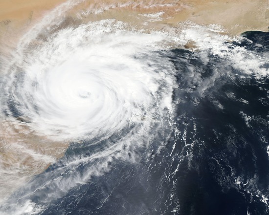 A bird's eye view of a typhoon, a natural disaster in the last days